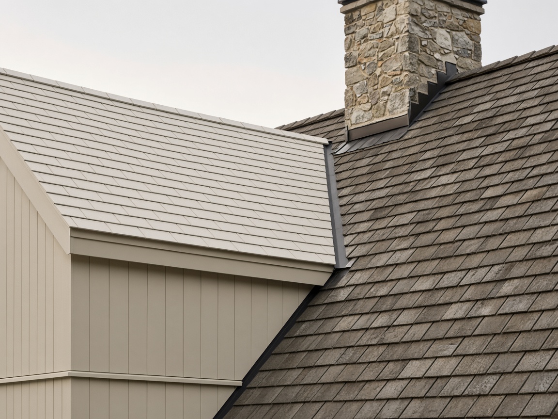Two roof planes meeting at a clean valley